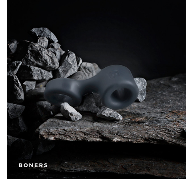 Двойное силиконовое кольцо Boners для пениса и мошонки, широкое, серое