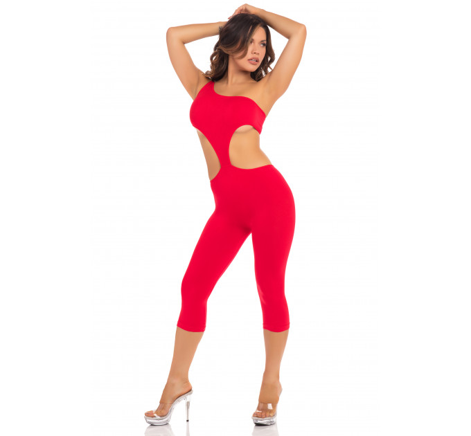 Комбінезон з відкритим плечем Pink Lipstick One Shoulder Cropped Catsuit, червоний, S/M