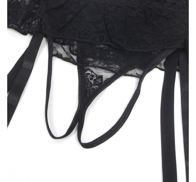 Мереживні трусики з пажами для панчох Star Night і відкритим доступом, чорні, XS-S