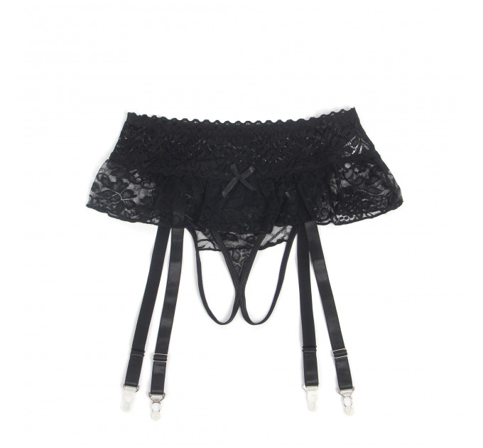Мереживні трусики з пажами для панчох Star Night і відкритим доступом, чорні, XS-S