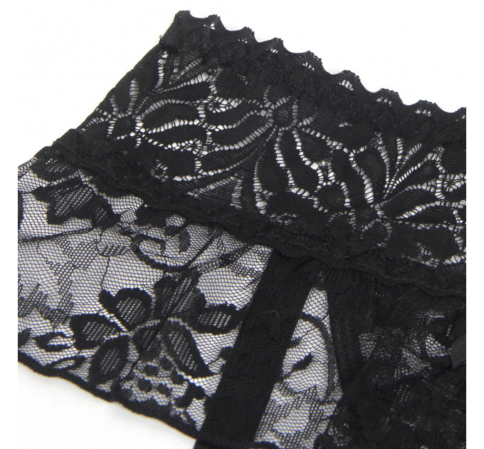 Мереживні трусики з пажами для панчох Star Night і відкритим доступом, чорні, XS-S