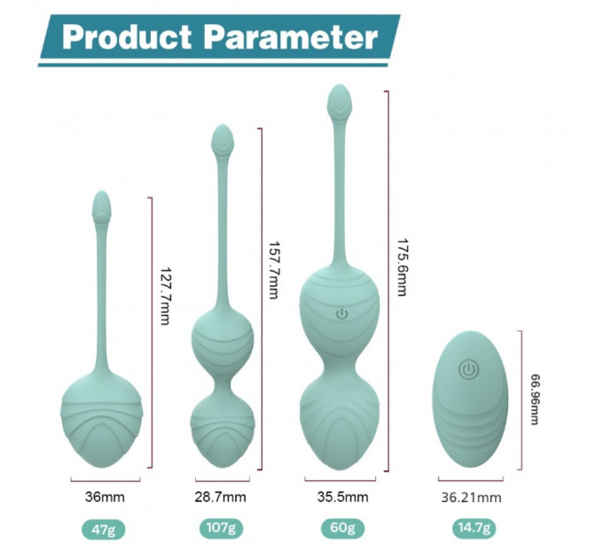 Набор вагинальных виброшариков Every Night Toys Audrey, 3 шт, с дистанционным пультом, бирюзовый