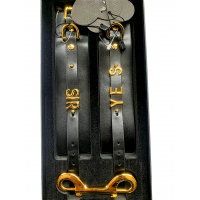 Наручники с надписью YES SIR от UPKO из итальянской кожи, черные с золотой фурнитурой