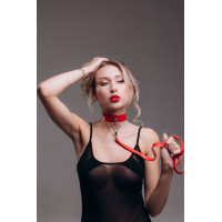 Ошейник с поводком "модель Ch1.1", экокожа, ручная работа