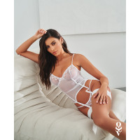 Прозрачный корсет и стринги Obsessive Alissium corset & thong белые, XS/S