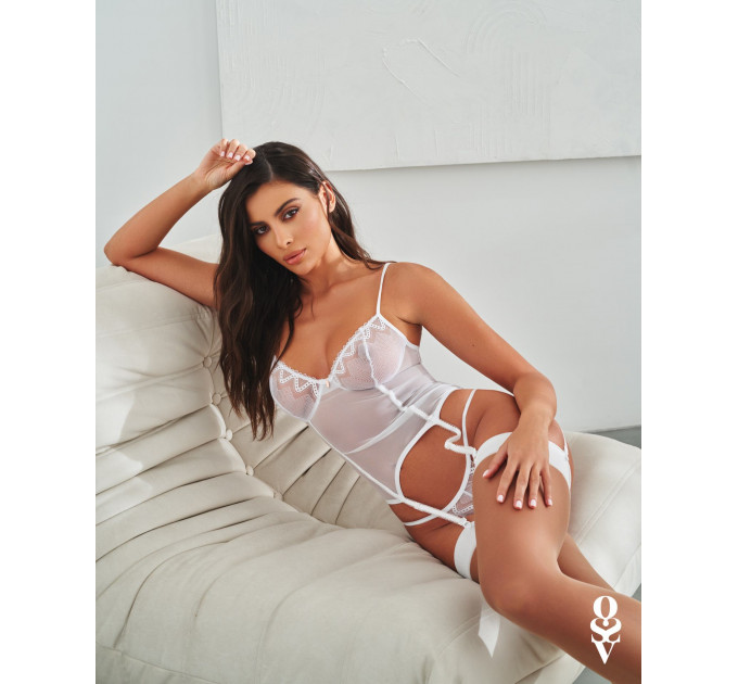 Прозрачный корсет и стринги Obsessive Alissium corset & thong белые, XS/S
