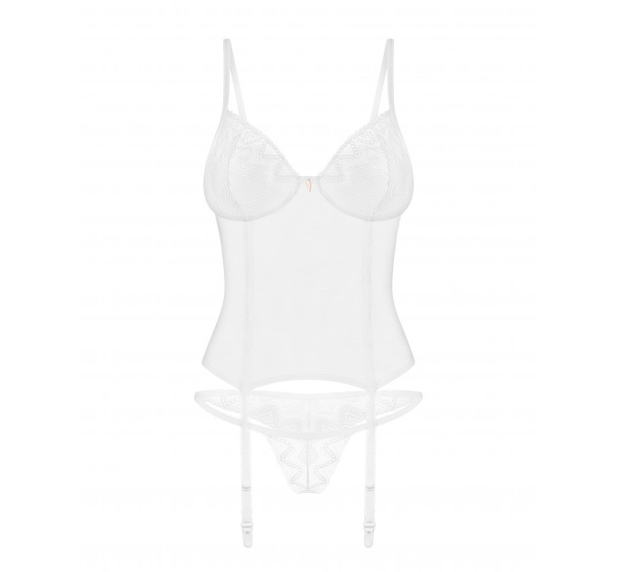 Прозрачный корсет и стринги Obsessive Alissium corset & thong белые, XS/S