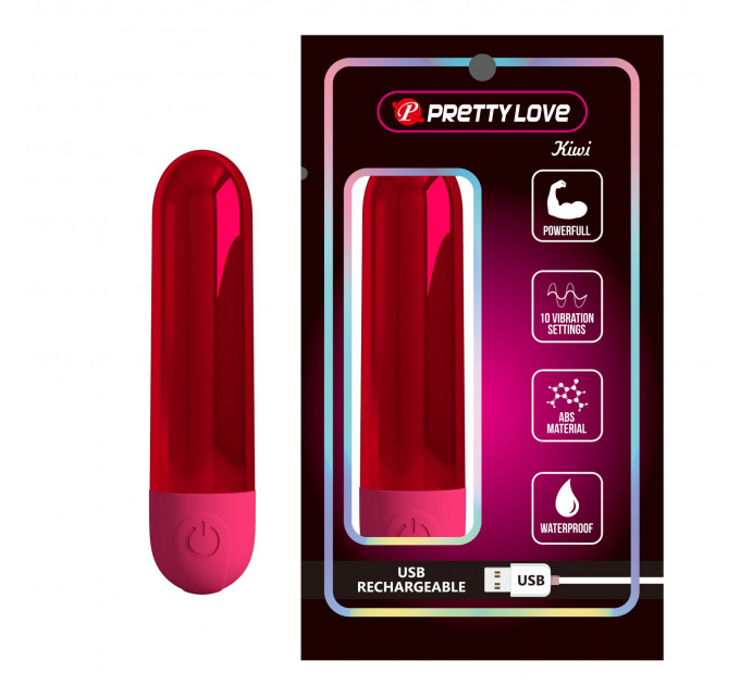 Вібропуля 10 вібрацій PRETTY LOVE Kiwi глянсова, червона, 8 х 1.8 см
