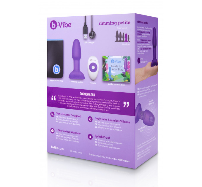 Анальная пробка с римминг эффектом и пультом B-VIBE RIMMING PETITE, фиолетовая