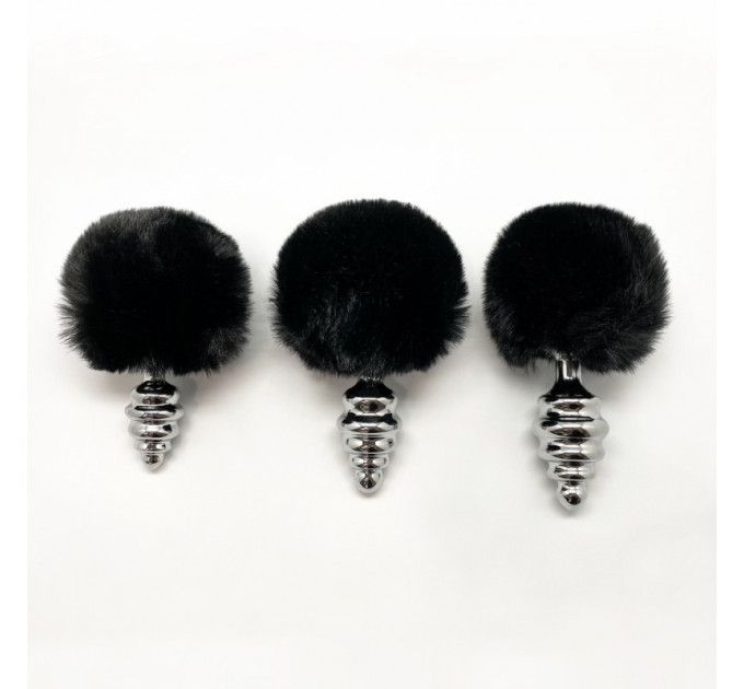 Анальна рельєфна пробка Alive Anal Pleasure із чорним хвостиком, М