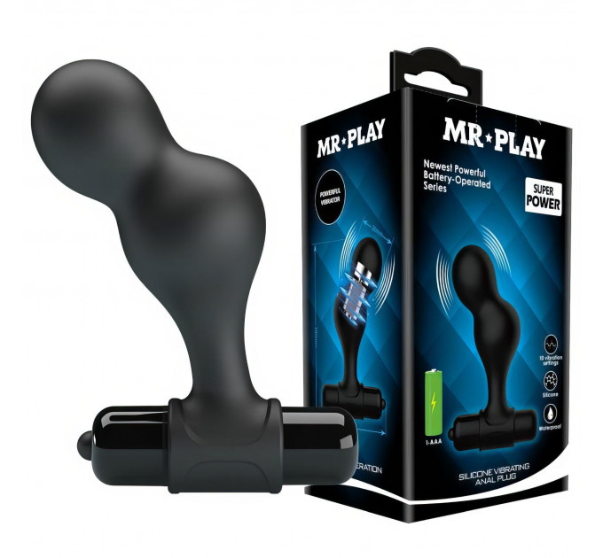 Анальний стимулятор з вібрацією Pretty Love MR PLAY, чорний, 10 х 3 см