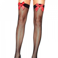 Чулки в сеточку с красным бантом Leg Avenue Fishnet Thigh Highs With Bow O/S