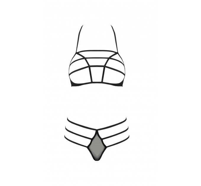 Комплект белья со стреп-лентами RITA SET WITH OPEN BRA black S/M - Passion