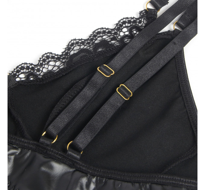 Корсет з підтяжками та підв'язками Star Night на блискавці, чорний, S