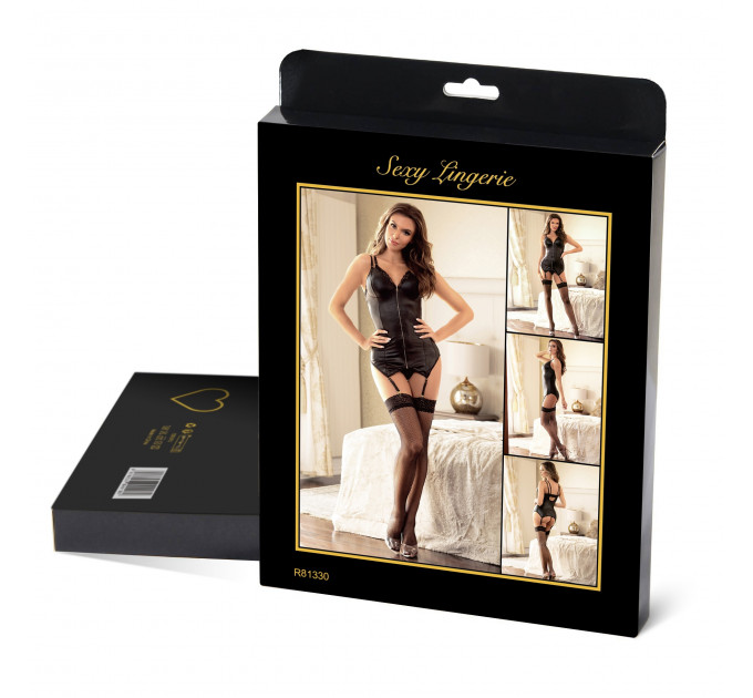 Корсет з підтяжками та підв'язками Star Night на блискавці, чорний, S