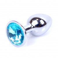 Анальная пробка с камнем Plug-Jewellery Silver PLUG- Light Blue размер S