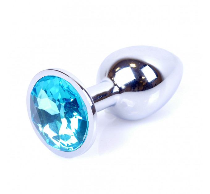 Анальная пробка с камнем Plug-Jewellery Silver PLUG- Light Blue размер S