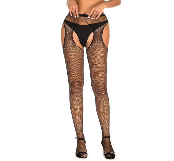 Колготки украшенные стразами с имитацией чулков Star Night Diamonds Pantyhose черный, XS-M