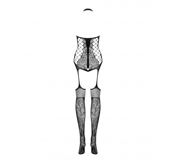 Чувственный бодистокинг с имитацией чулков Obsessive F240 черный, S/M/L
