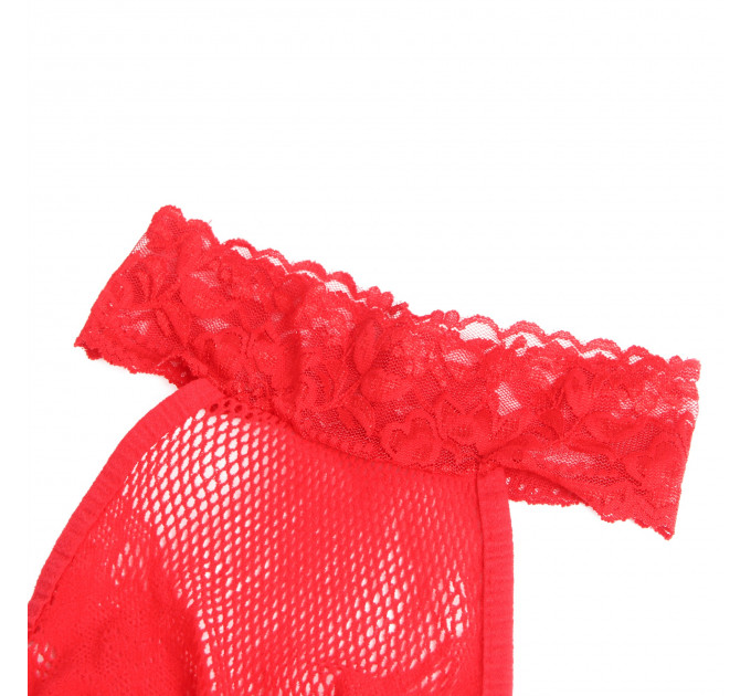Комбинезон Star Night кружевной, в сеточку, красный, XS-M