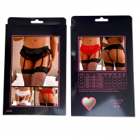 Комплект мереживний пояс для панчіх StarNight з трусиками з доступом, білий, M-L