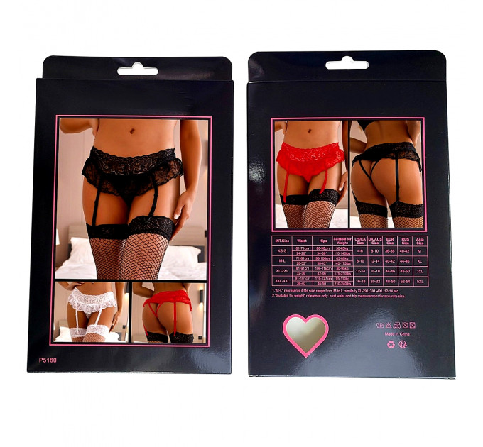 Комплект мереживний пояс для панчіх StarNight з трусиками з доступом, білий, M-L