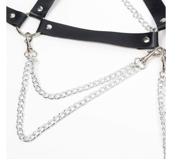 Портупея на груди Star Night зі штучної шкіри з ланцюжками, чорна, One Size