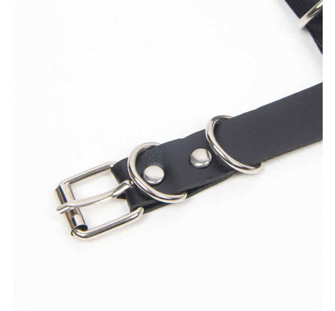 Портупея на груди Star Night зі штучної шкіри з ланцюжками, чорна, One Size