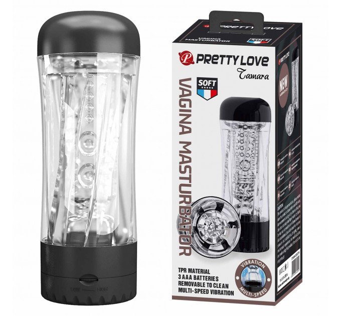 Вібромастурбатор прозорий PRETTY LOVE JAMARA в колбі, прозорий, 19 х 6.5 см