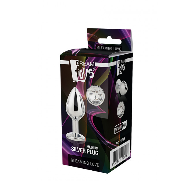 Dt21786 анальна пробка з каменем GLEAMING LOVE SILVER PLUG MEDIUM