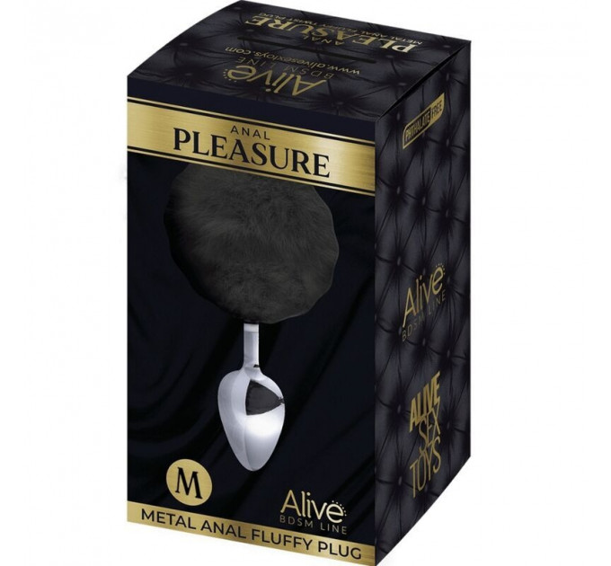 Анальная пробка металлическая Alive Anal Pleasure с черным хвостиком, M