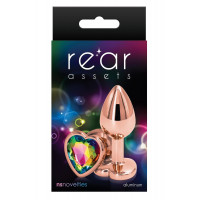 Анальная пробка REAR ASSETS ROSE GOLD HEART RAINBOW, S