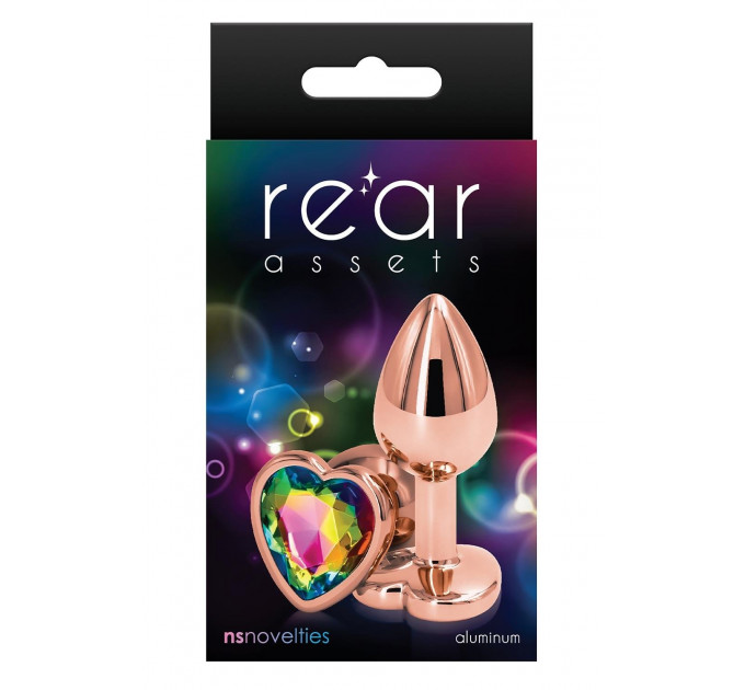 Анальная пробка REAR ASSETS ROSE GOLD HEART RAINBOW, S