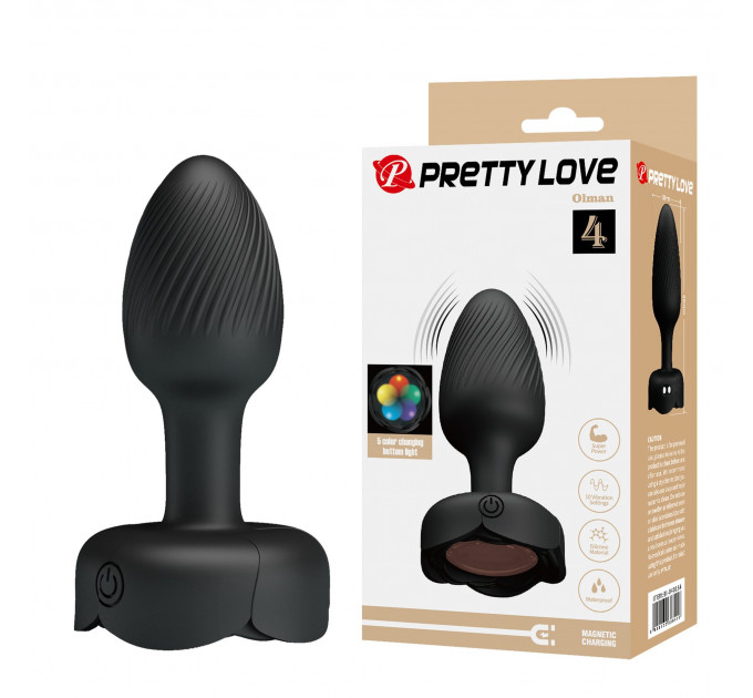 Анальный вибратор PRETTY LOVE Olman с мерцающей подсветкой, 8.8 см