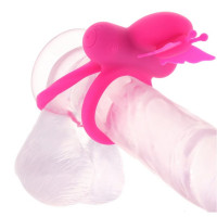 Эрекционное кольцо двойное с вибрацией CalExotics, со стимулятором клитора в виде бабочки, розовый