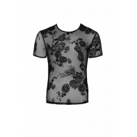 Мужская футболка из сетки с узорами цветов Noir Handmade черная, S