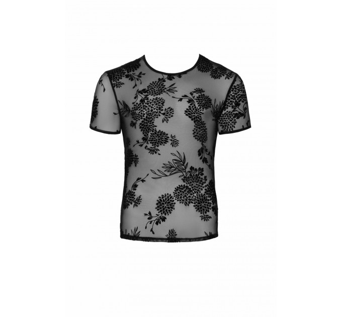 Мужская футболка из сетки с узорами цветов Noir Handmade черная, S