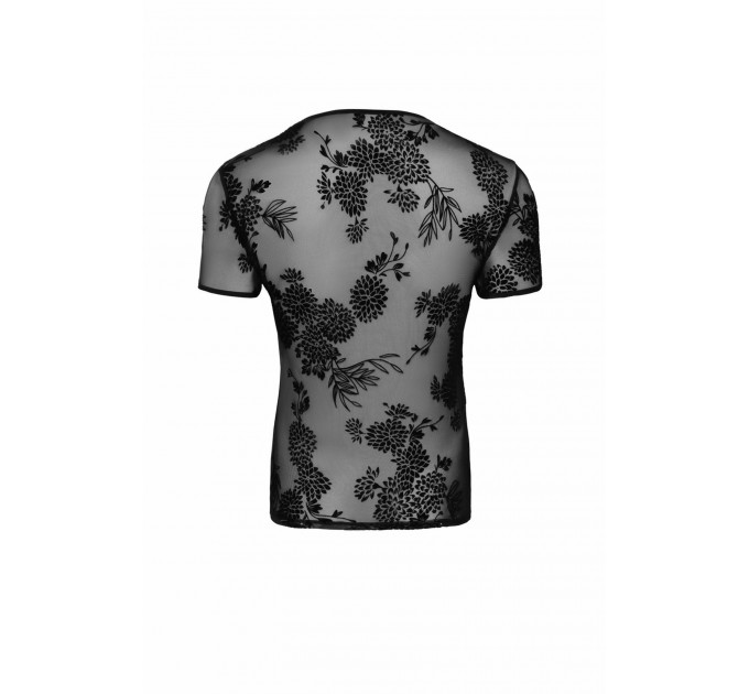 Мужская футболка из сетки с узорами цветов Noir Handmade черная, S