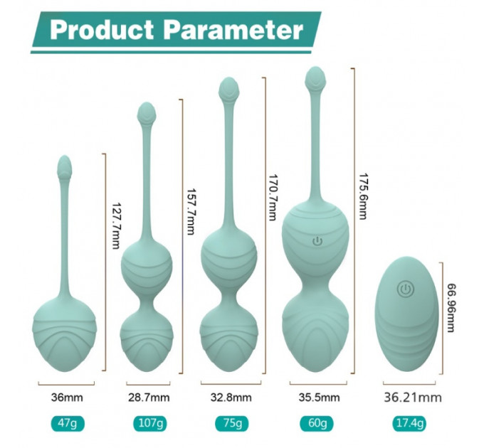 Набор вагинальных виброшариков Every Night Toys Hailey, 4 шт, с дистанционным пультом, бирюзовый