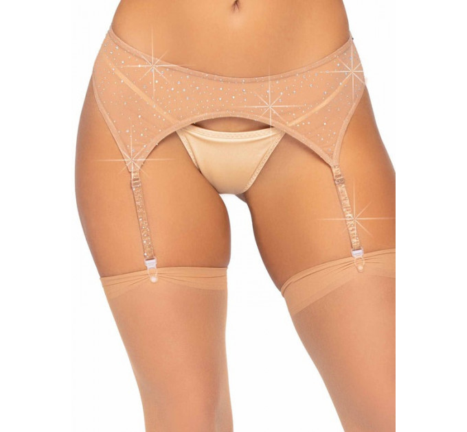 Пояс для чулок со стразами Leg Avenue Roxy бежевый, One Size
