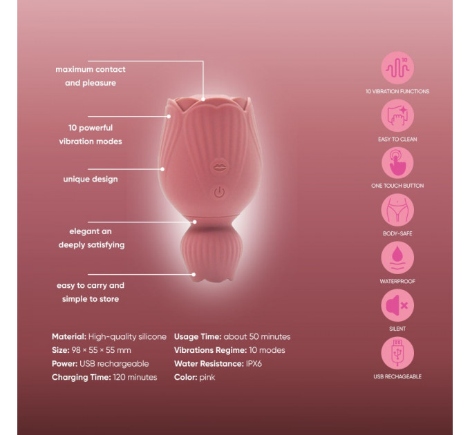 Вибратор для клитора-цветок двусторонний Sweet Em Velvet Lure, розовый