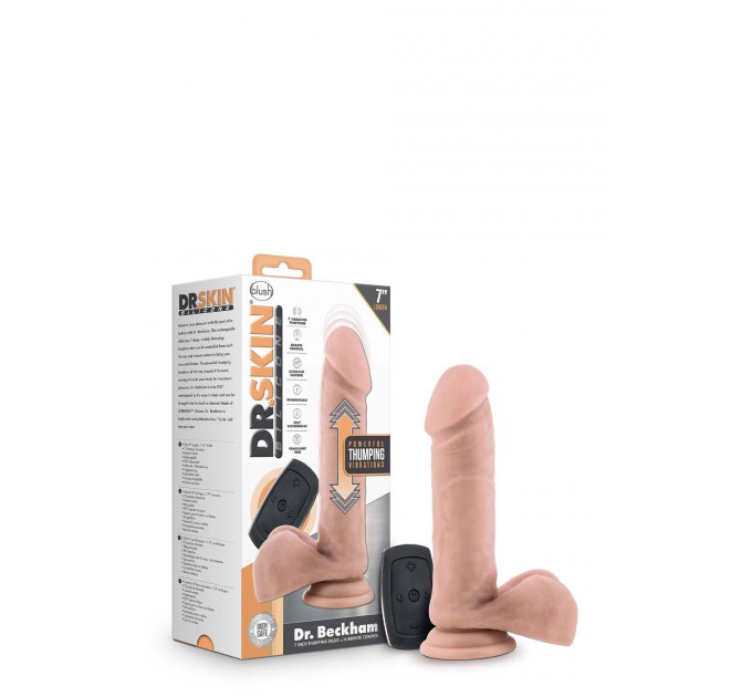 Вибратор реалистичный с мошонкой на присоске Blush Dr. Skin Dr Beckham, с пультом, бежевый