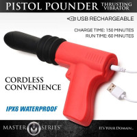Вібратор у формі пістолета, із фрикціями Master Series Pistol Pounder червоно-чорний