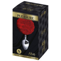 Анальная пробка металлическая Alive Anal Pleasure с красным хвостиком, S