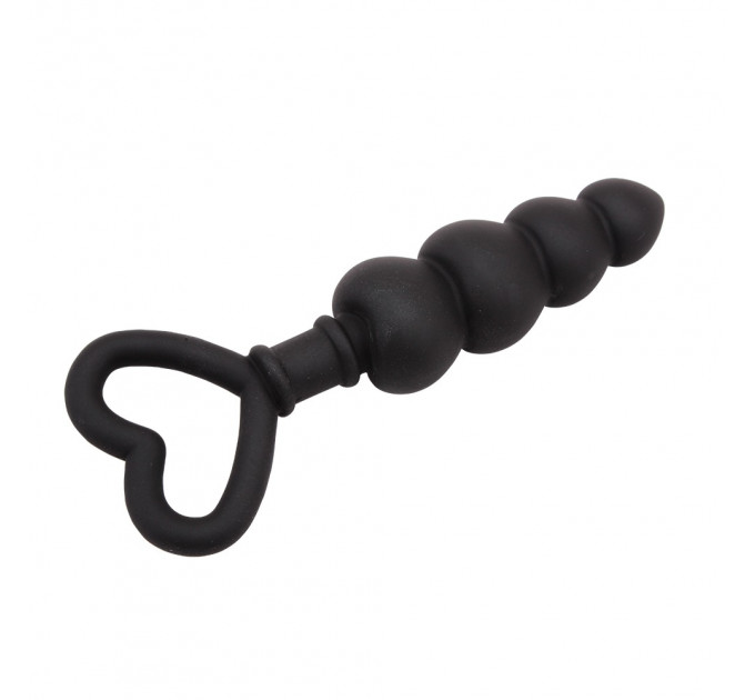 Анальна цепочка зі стоппером-сердечком Chisa Black Mont Beaded Luv Probe, чорна