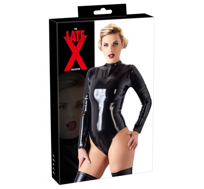 Боди латексное LateX с молнией и открытым доступом, черное, XL