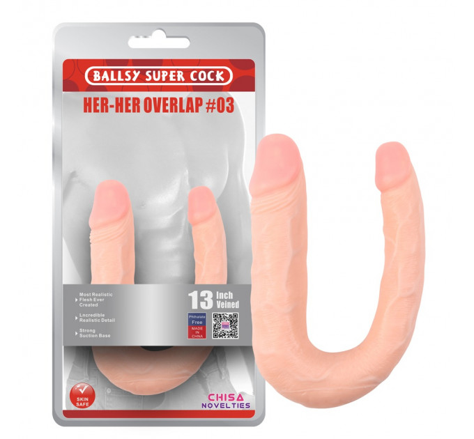Фаллоимитатор двойной Chisa Ballsy Super Cock Her-Her Overlap #03, бежевый