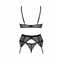 Комплект білизни з поясом для панчох Obsessive Chemeris чорний, XS/S