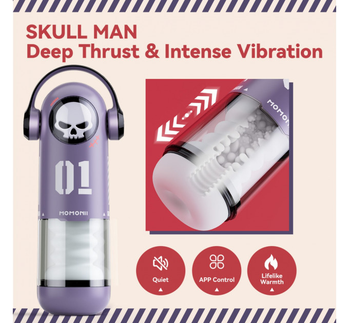 Мастурбатор автоматичний фрикційний BeYourLover SKULL MAN Momonii 01 з вібрацією та підігрівом