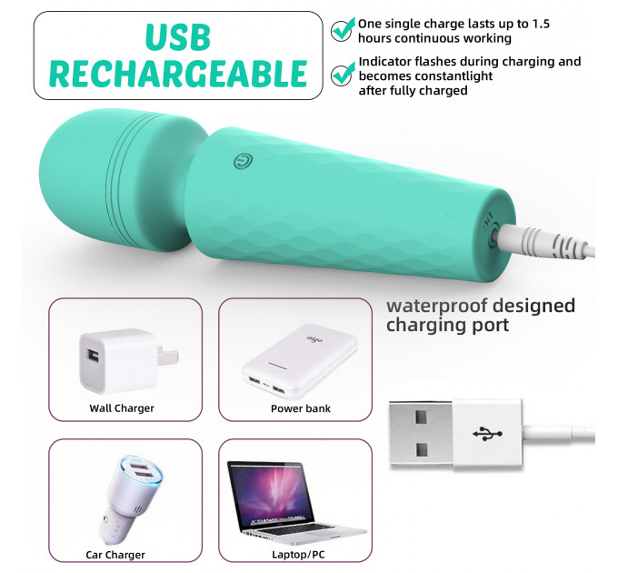 Мини-вибратор микрофон Every Night Toys Sharon бирюзовый, 10 режимов вибрации